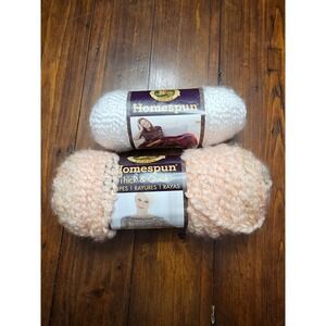 Lion Brand Homespun Thick & Quick Yarn Coral Stripes 8 oz and Hepplewhite 6oz